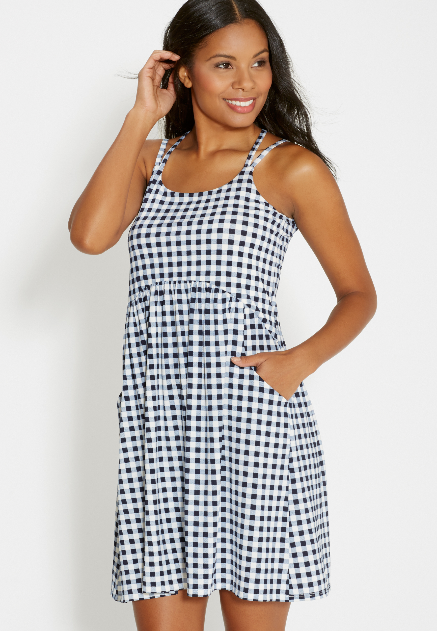 gingham print dress with pockets | maurices