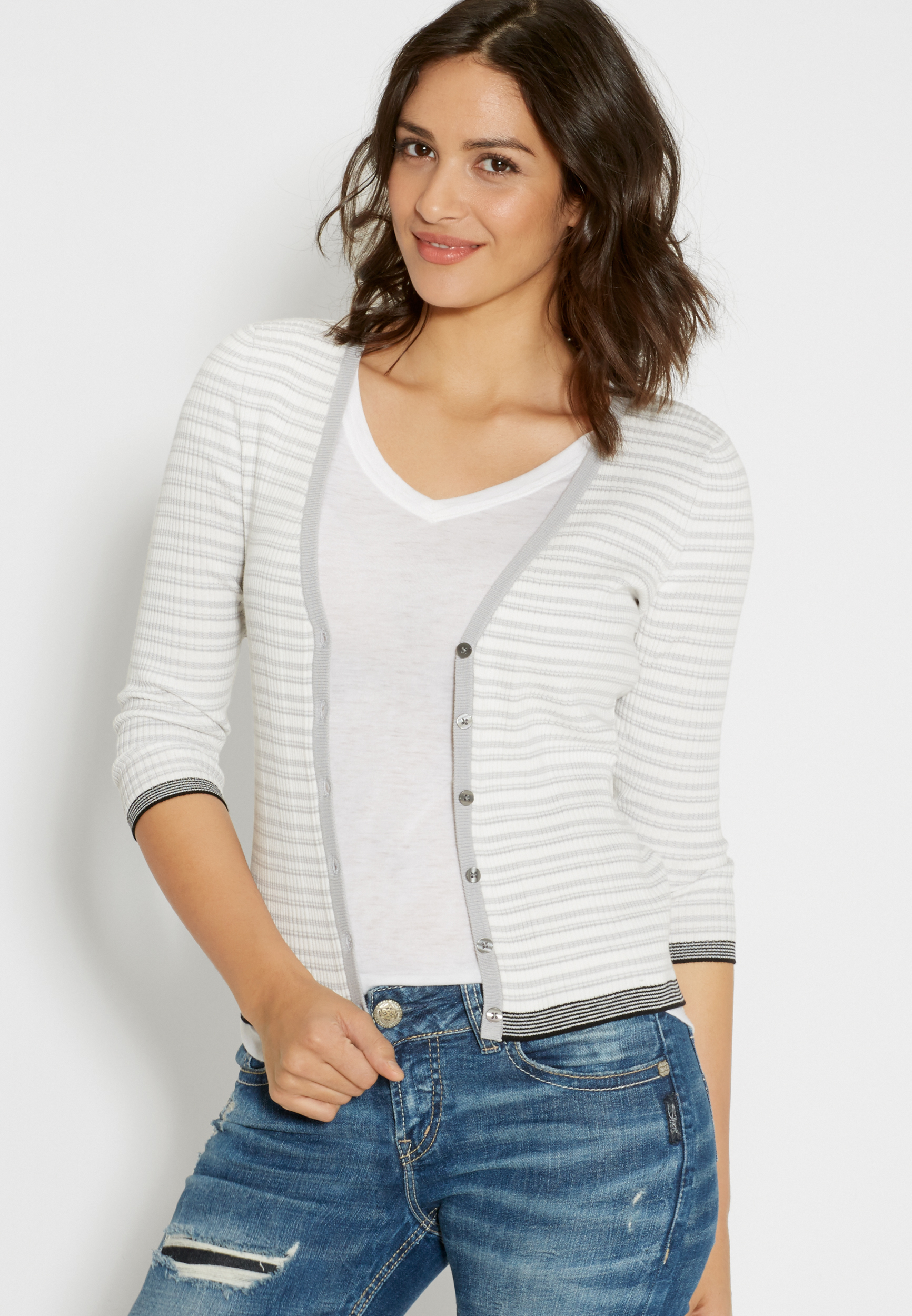 the perfect ribbed cardi with stripes | maurices
