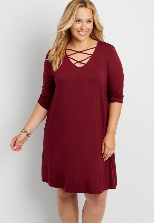 the 24/7 plus size t-shirt dress with strappy neckline | maurices