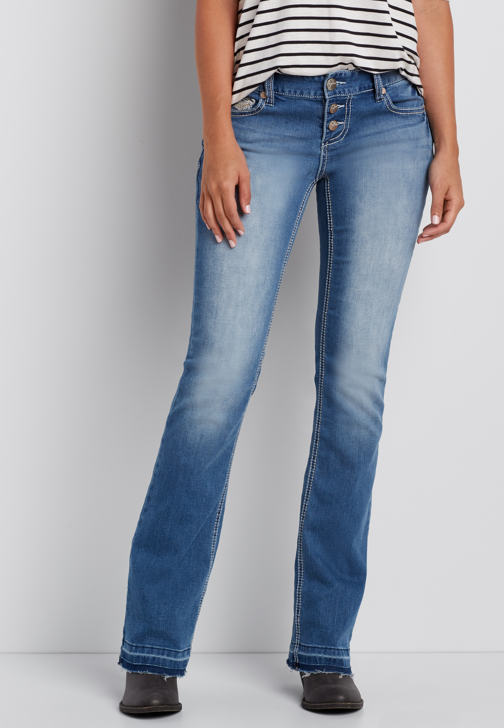 DenimFlex™ bootcut jeans in light wash with released hem | maurices