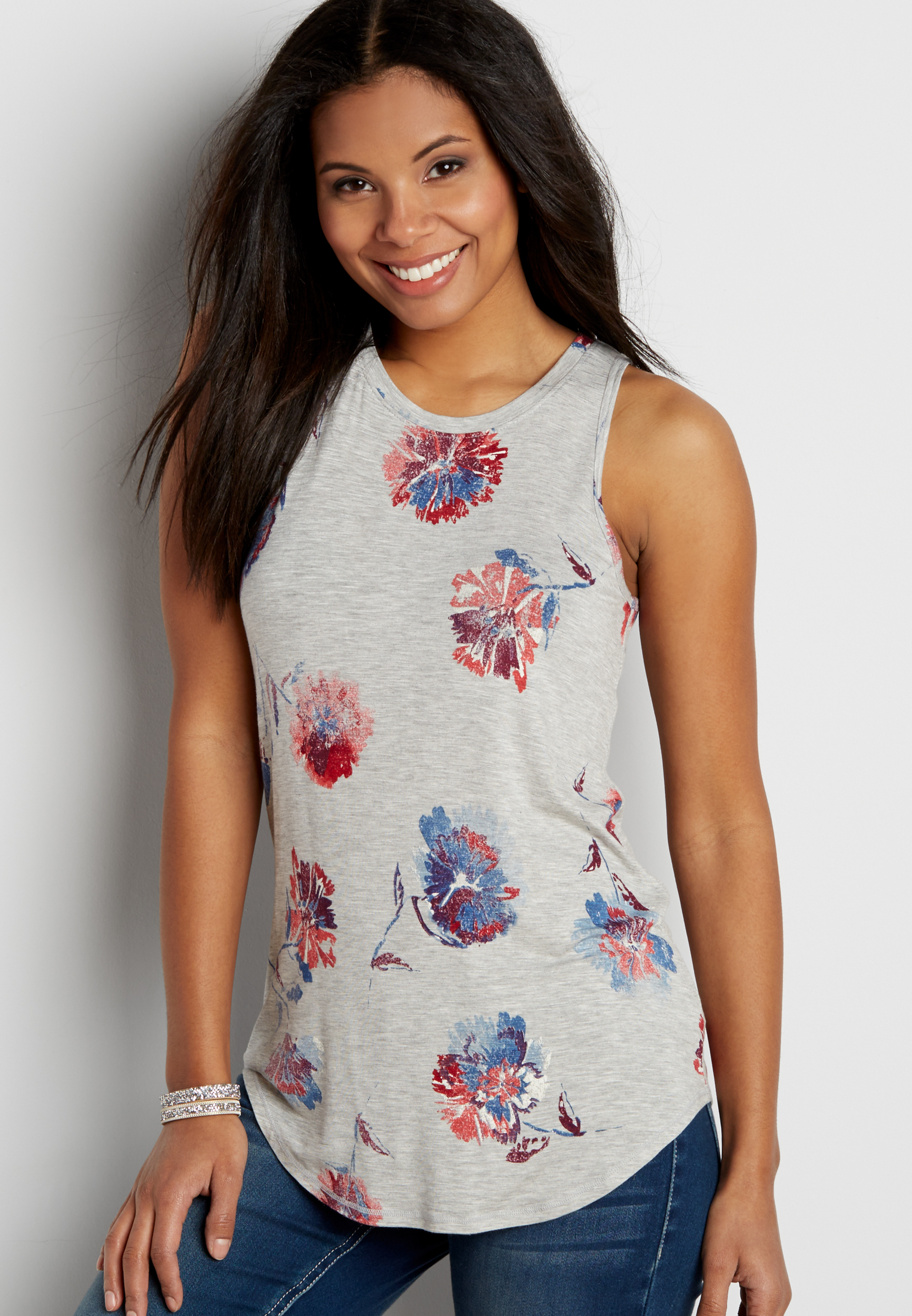 high neck floral tank top