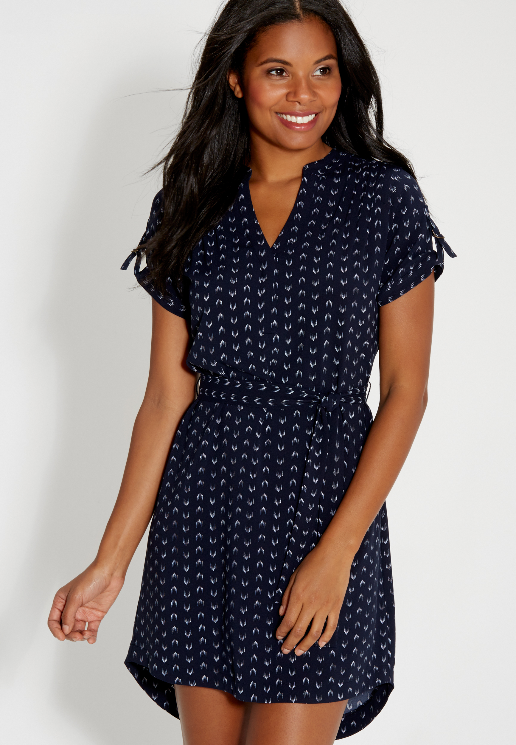 shirtdress in ethnic print with tie waist | maurices