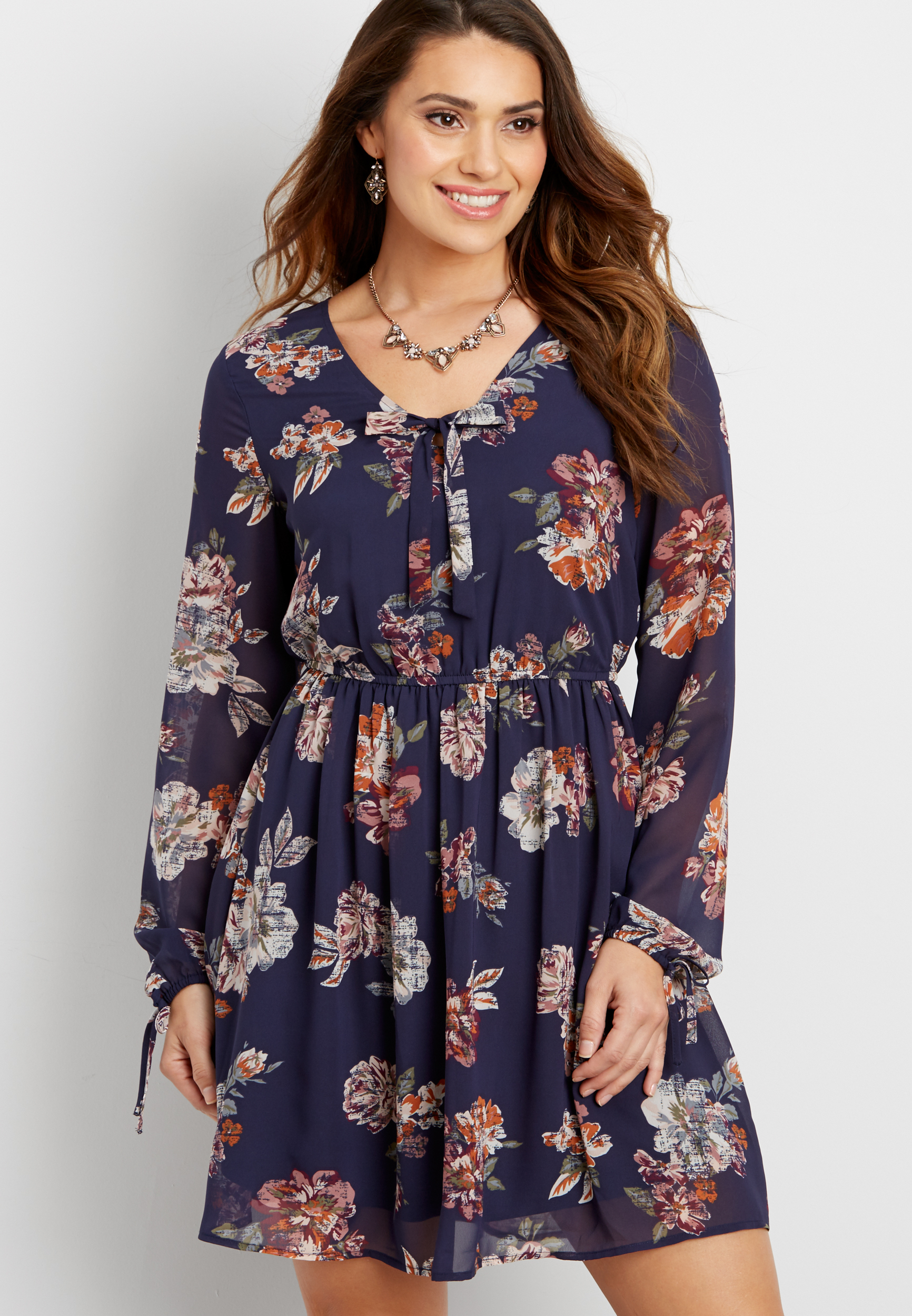floral print chiffon dress with long sleeves | maurices