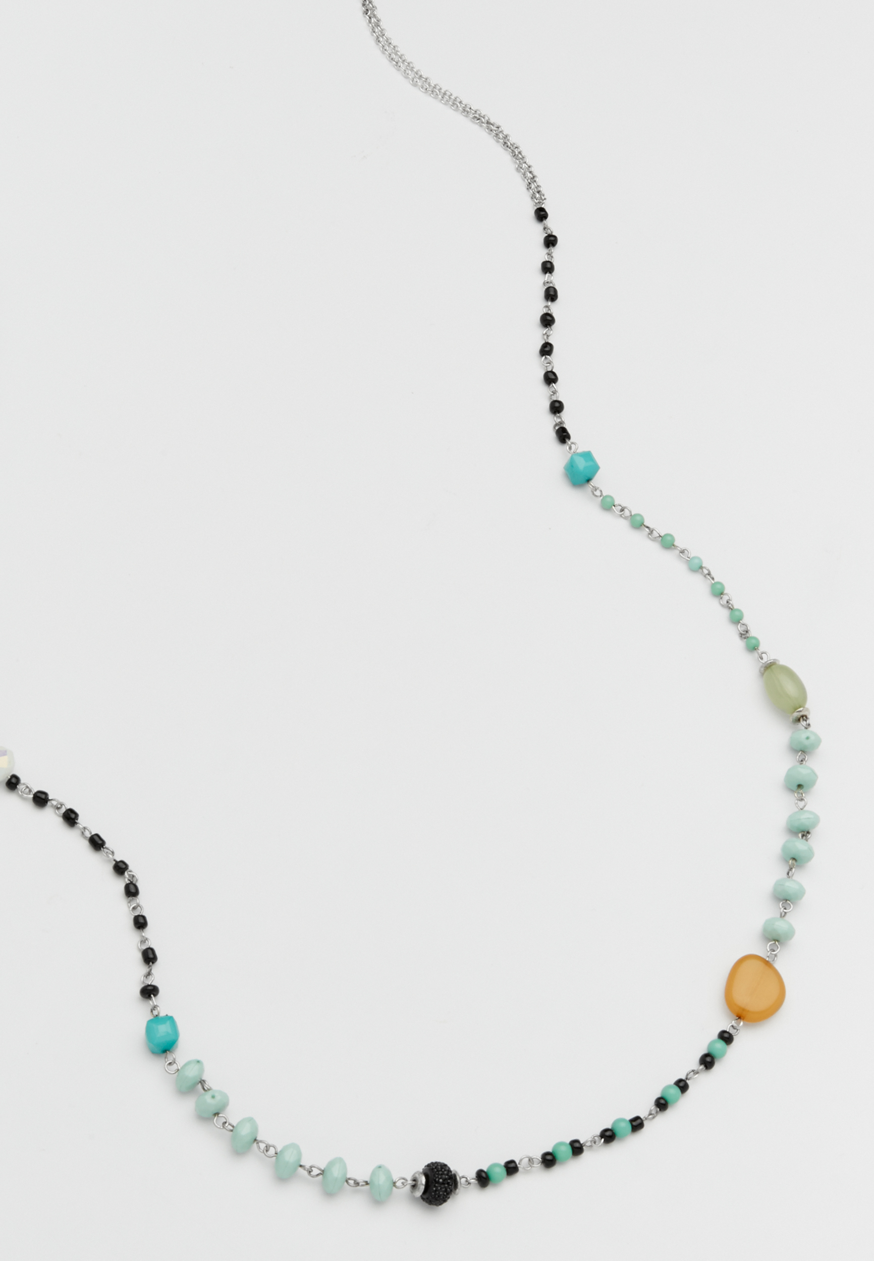 silvertone necklace with black and mint beads | maurices
