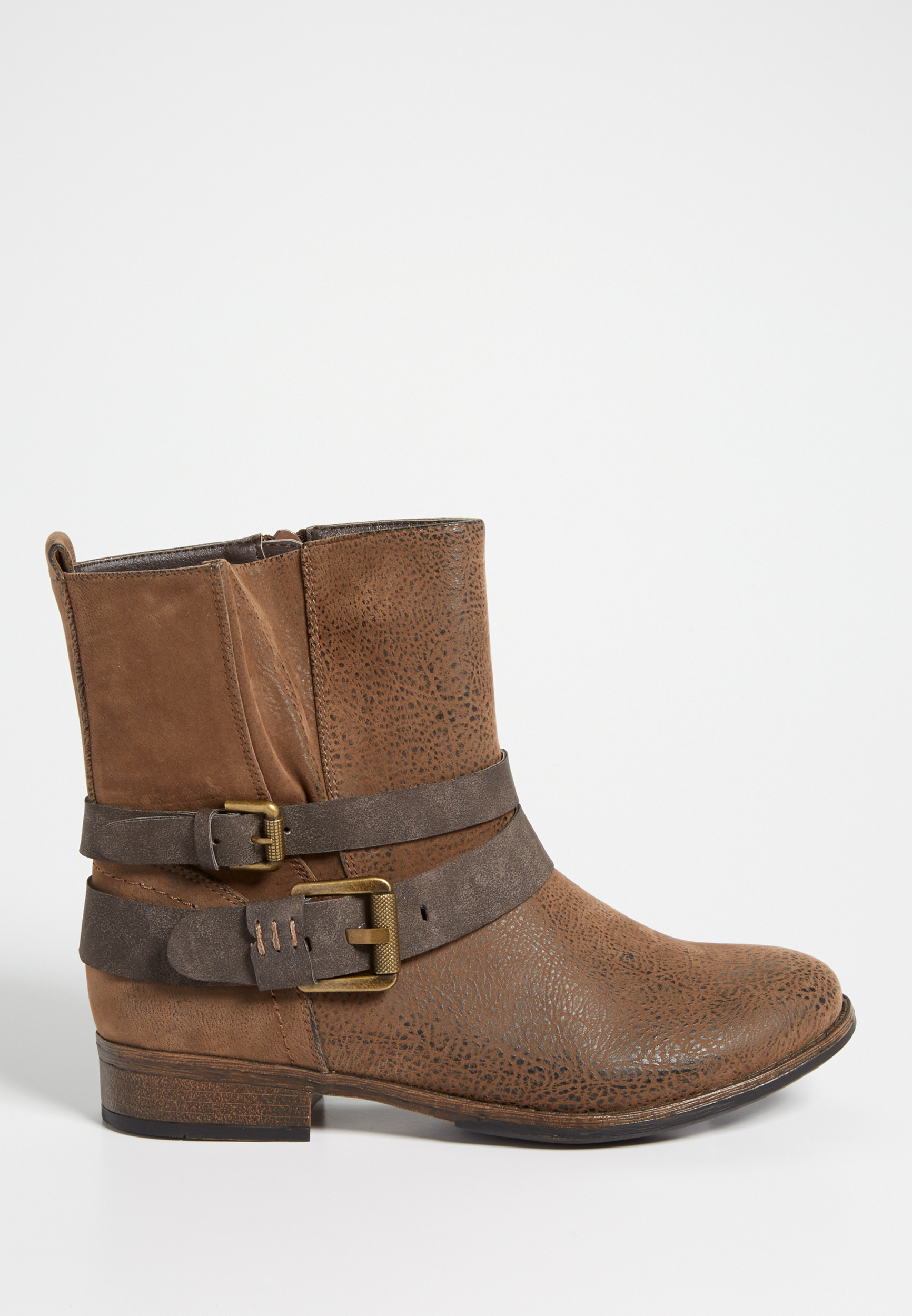 Jackie faux leather boot with buckles in brown | maurices