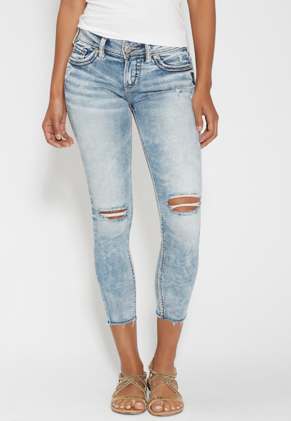 Silver Jeans Co.® Suki cropped skinny jeans with destruction | maurices