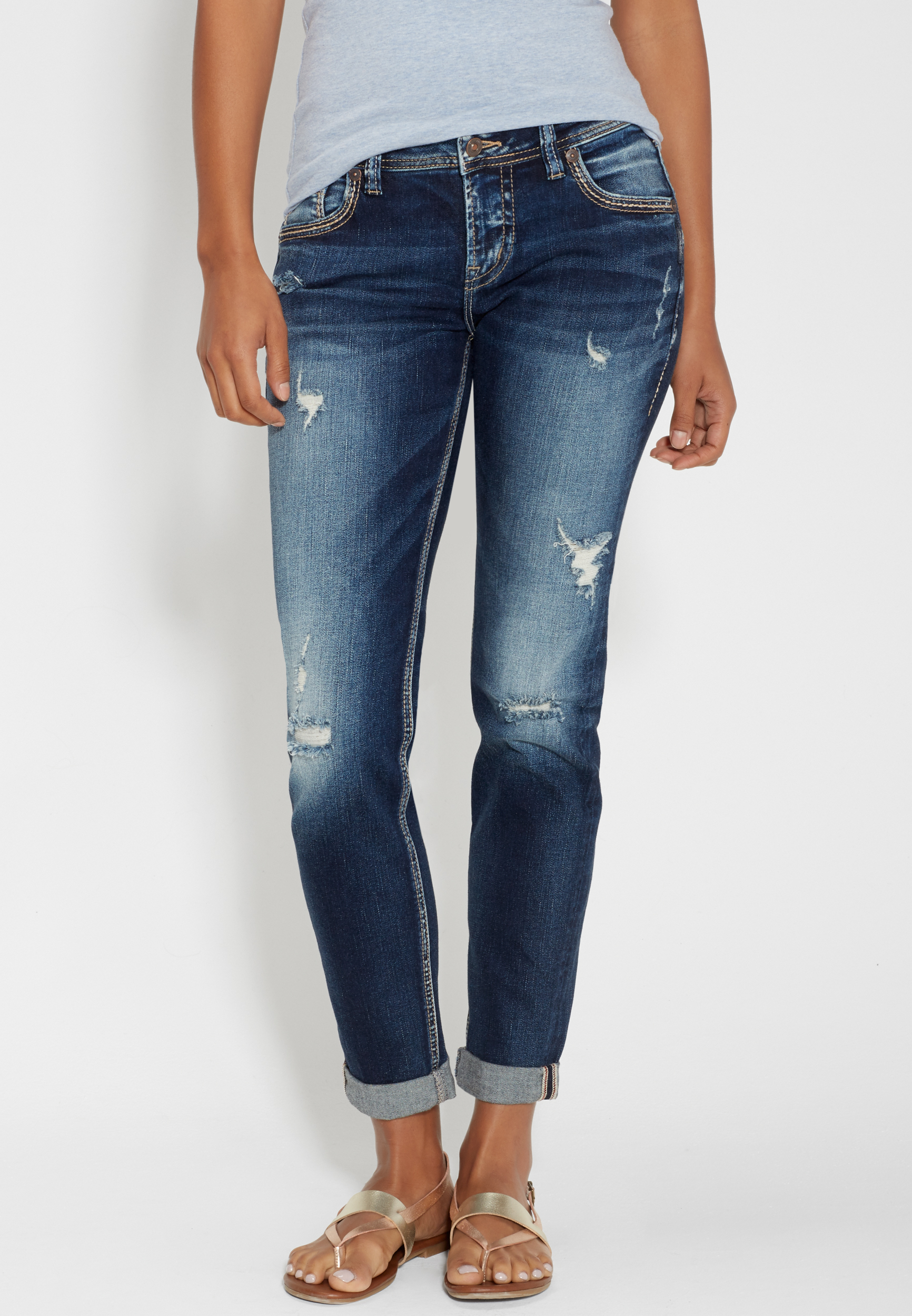 Silver Jeans Co.® fluid boyfriend jeans with destruction | maurices