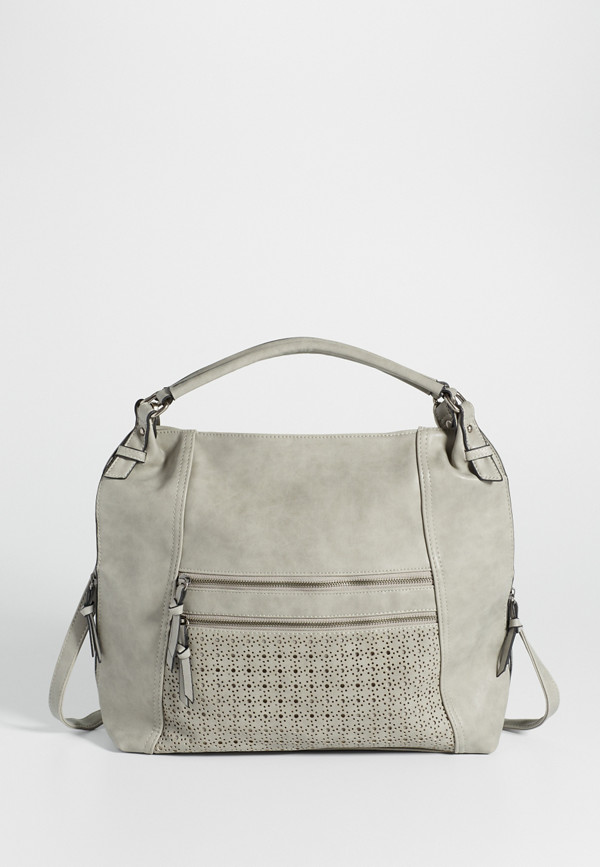 crossbody satchel with laser cut design in gray | maurices