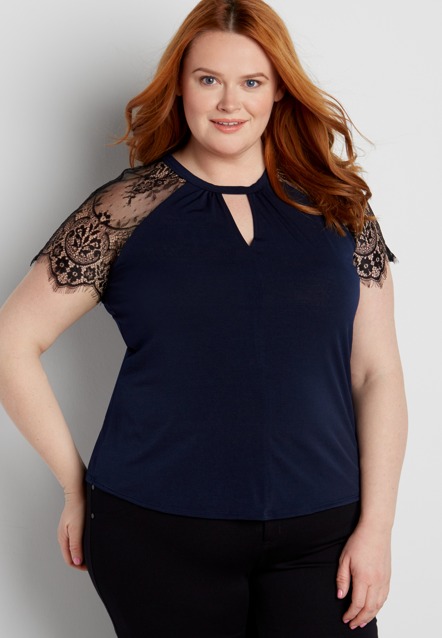 plus size blouse with lace sleeves | maurices