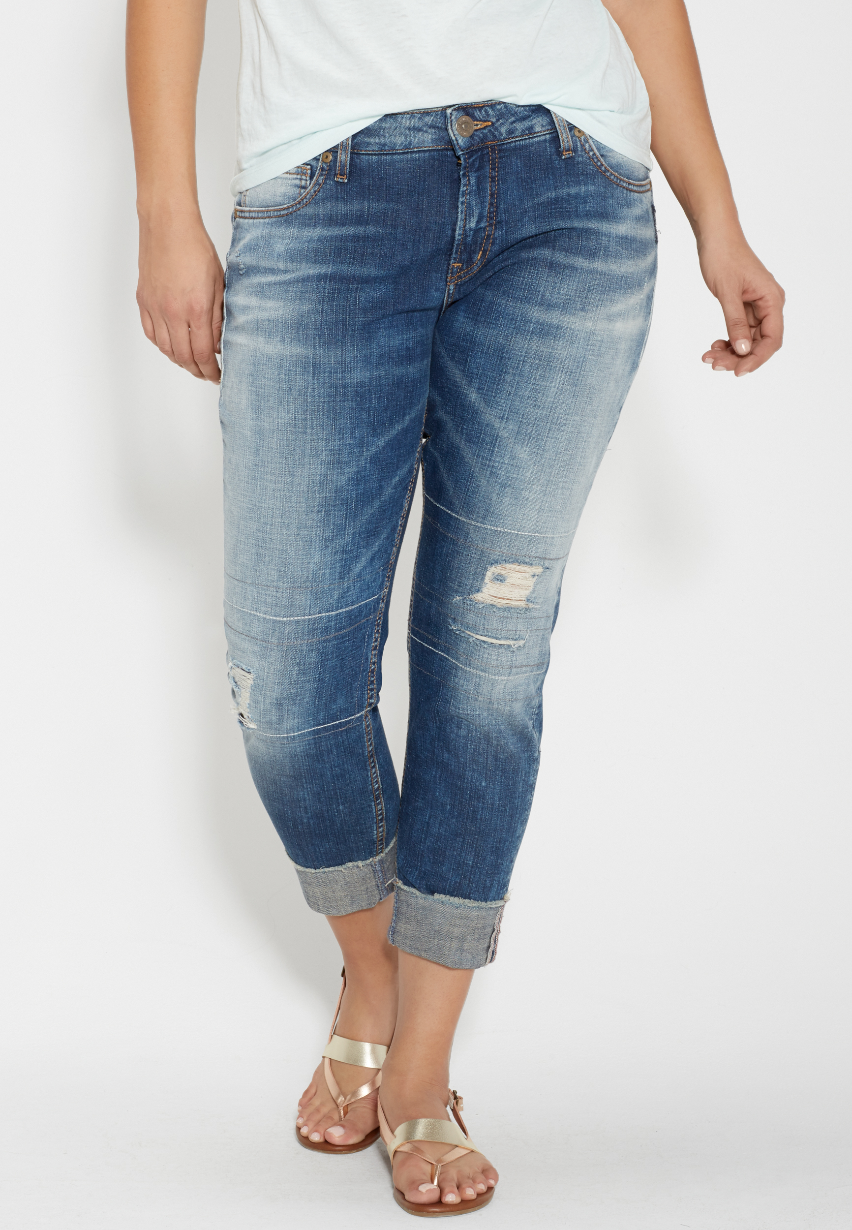 Silver Jeans Co.® plus size girlfriend jeans with destruction maurices