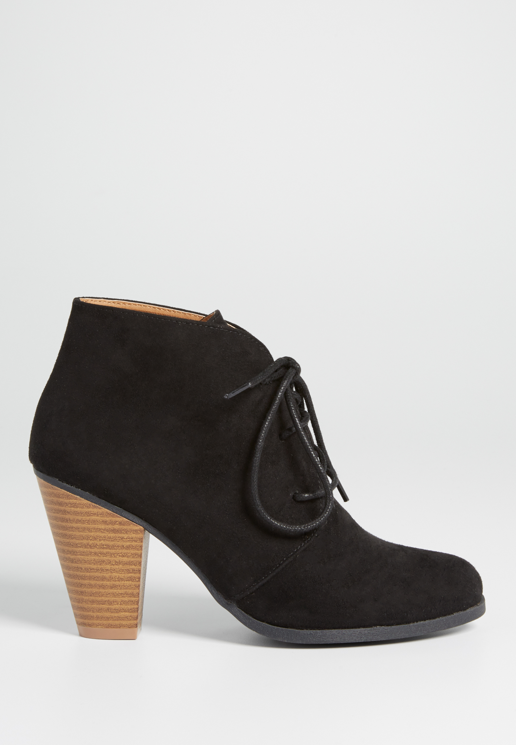 Daphne faux suede heeled ankle bootie in black maurices