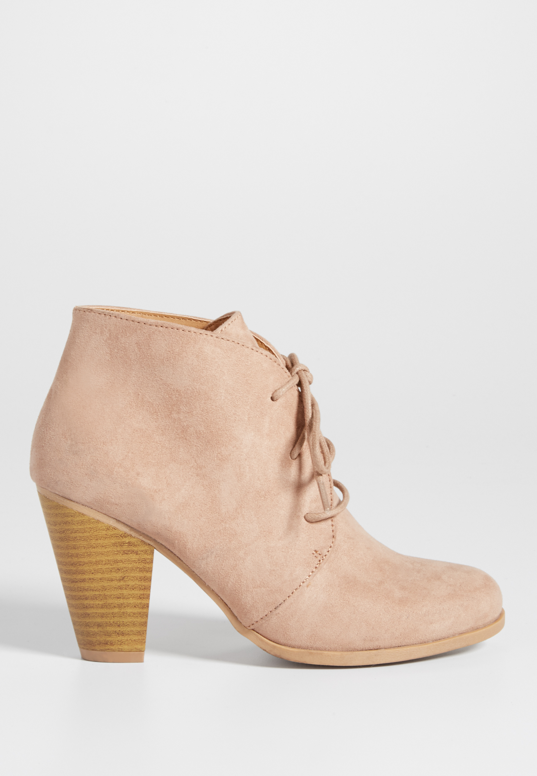 Daphne faux suede heeled ankle bootie in natural maurices