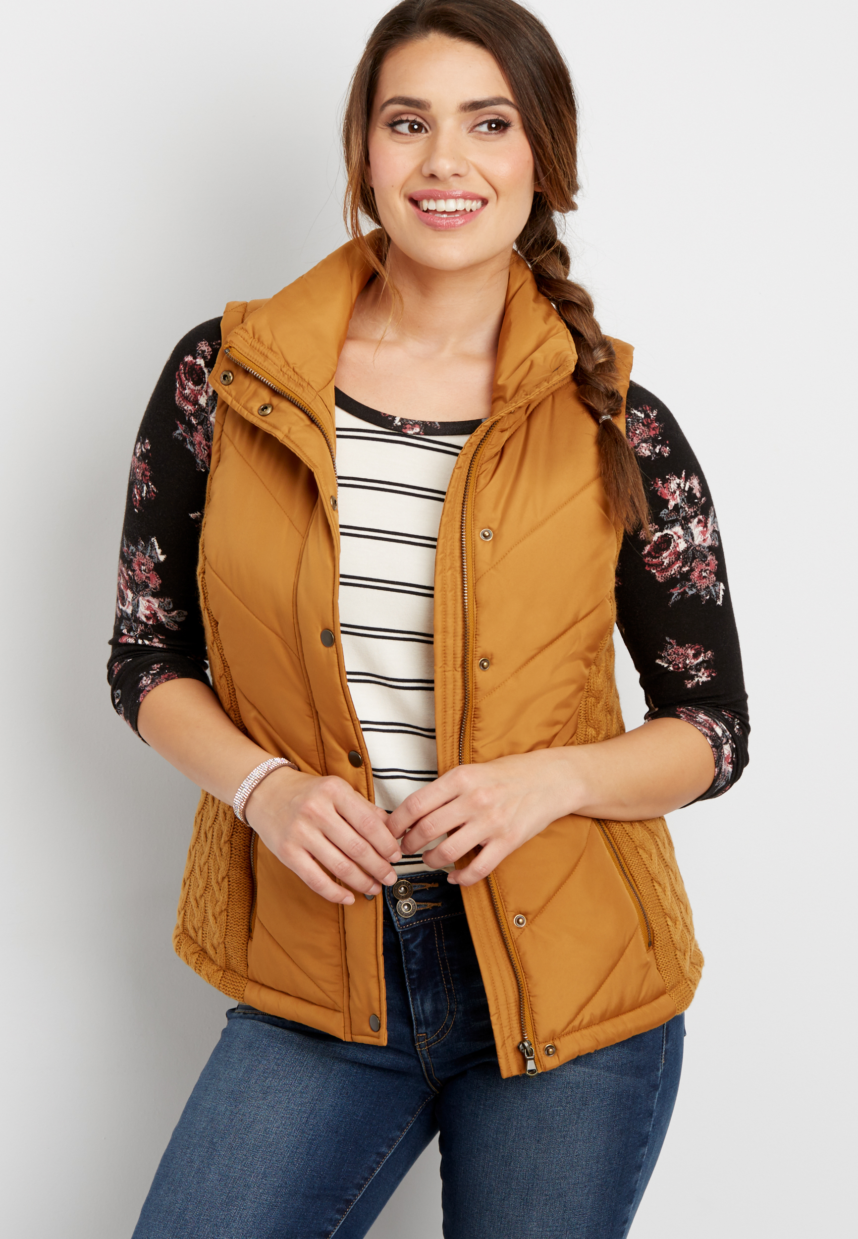 puffer vest with cable knit sides maurices