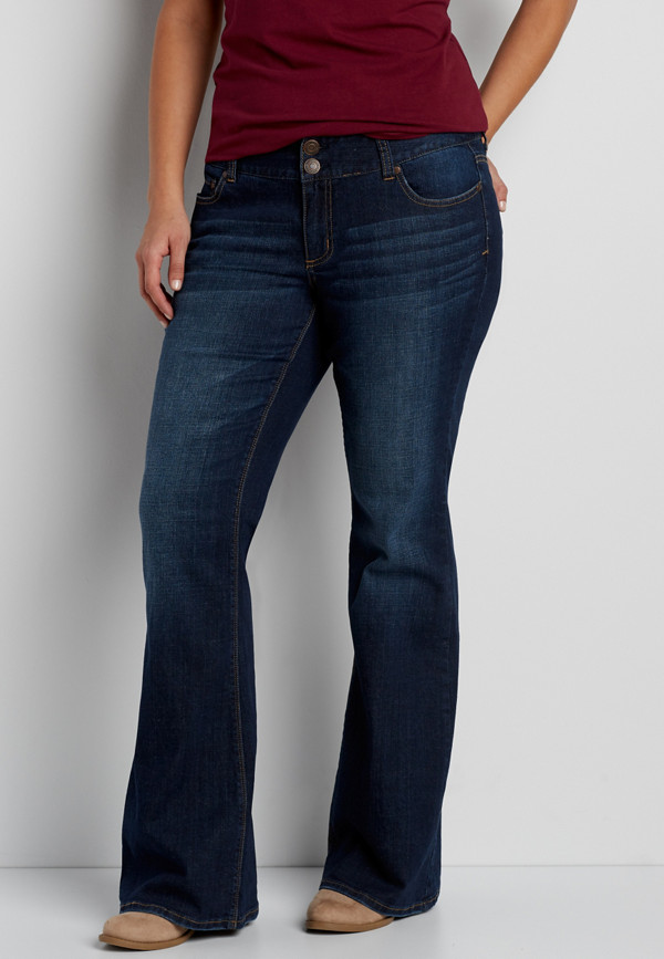 plus size Kaylee two button flare jeans in dark wash | maurices