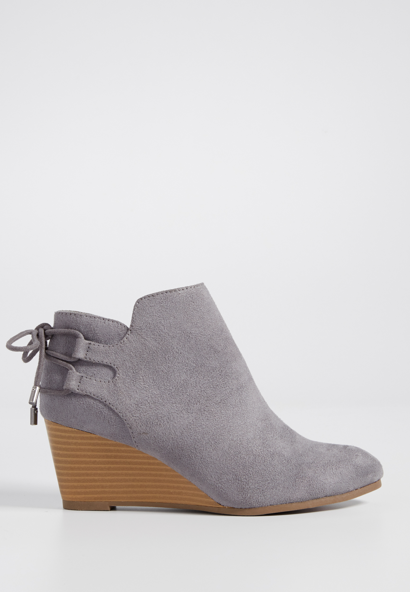 Tasha faux suede wedge bootie with lace up back maurices