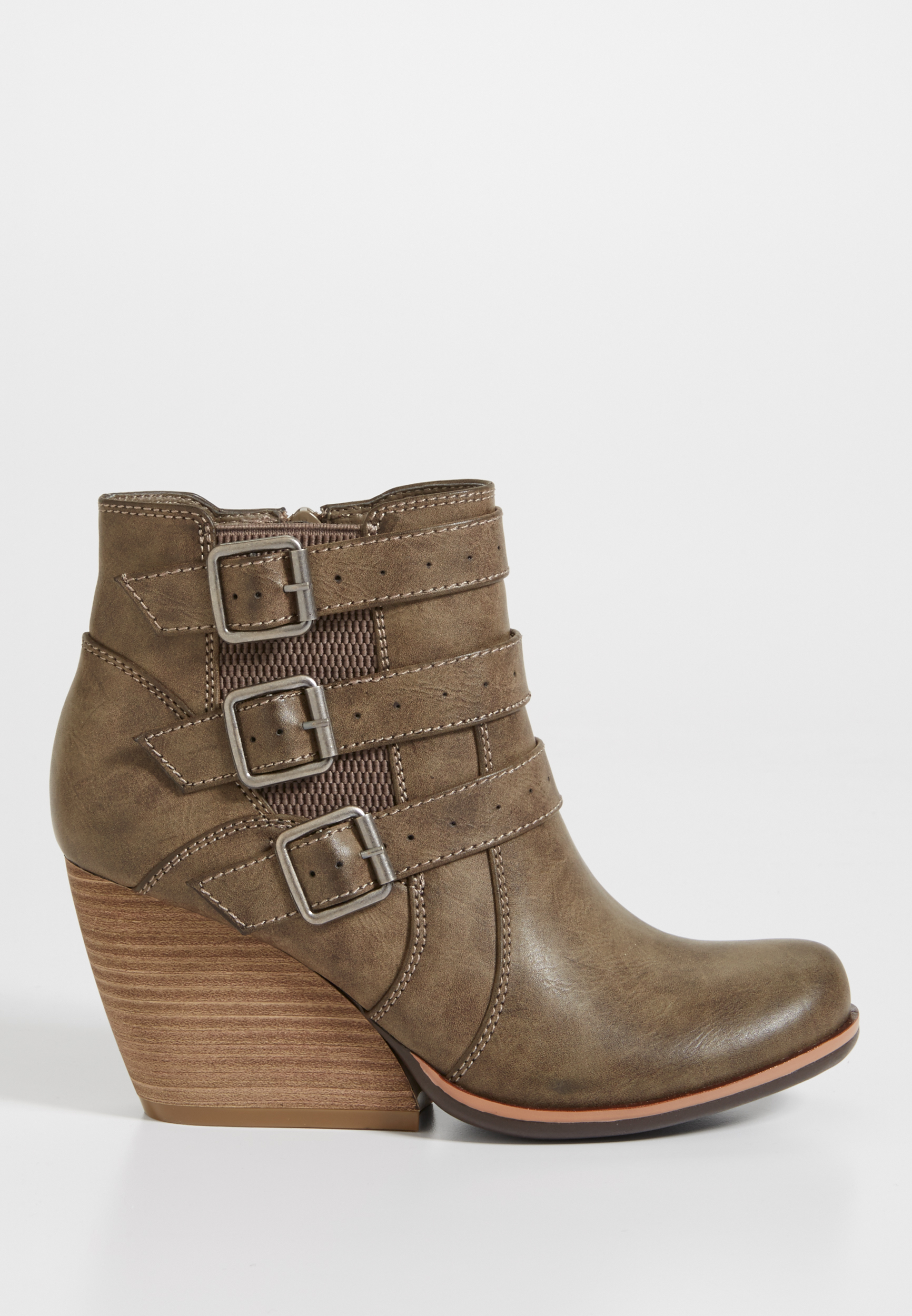 Bitsy faux leather triple buckle heeled bootie | maurices