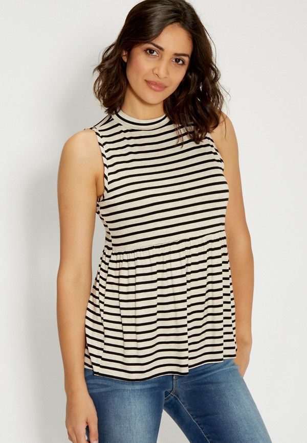the 24/7 mock neck peplum tank with peek-a-boo back | maurices
