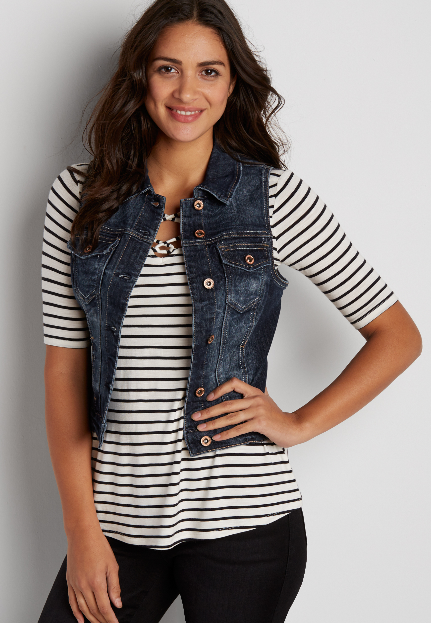 distressed denim vest | maurices