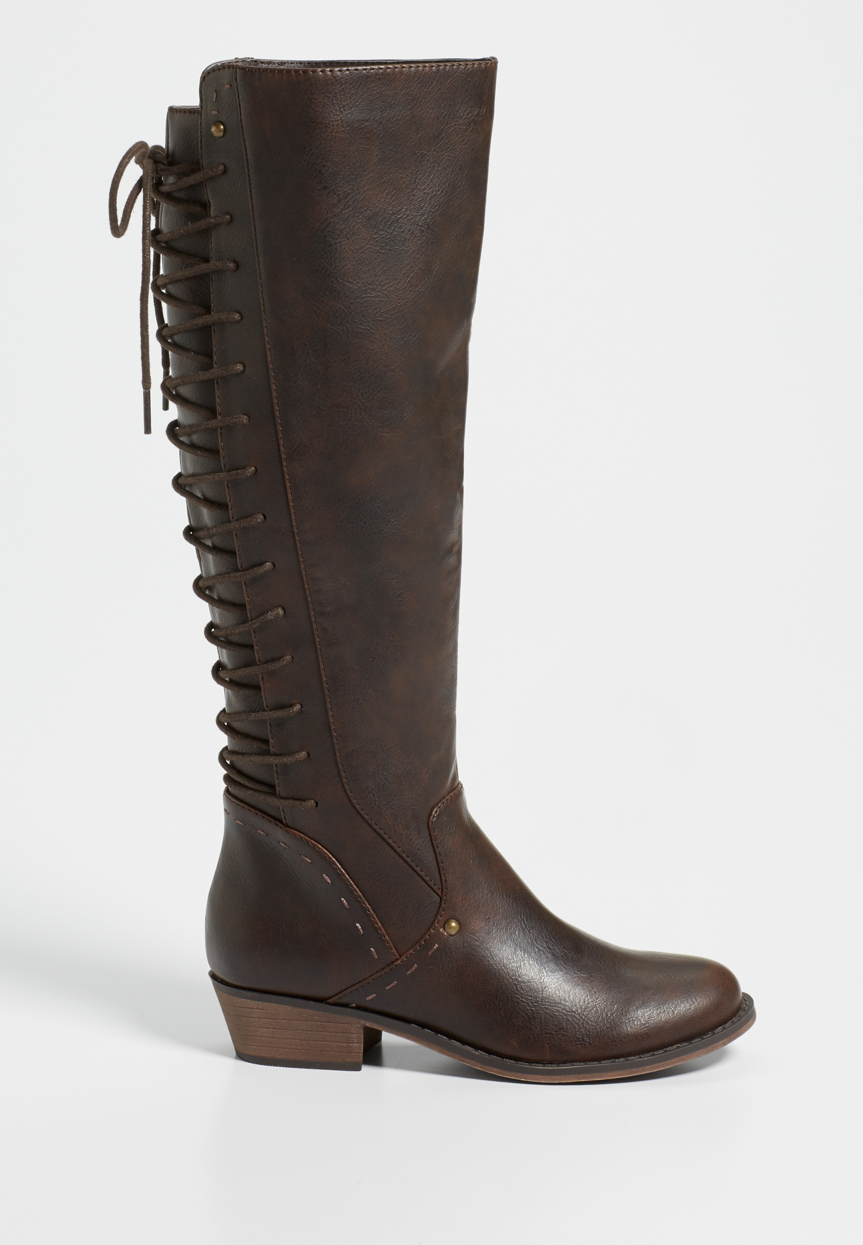 brown boots with lace up back