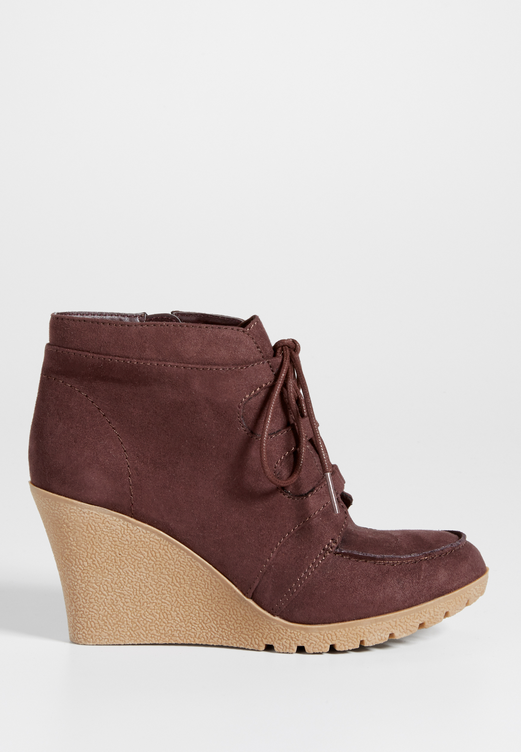 Jamie faux suede lace up wedge in mauve | maurices