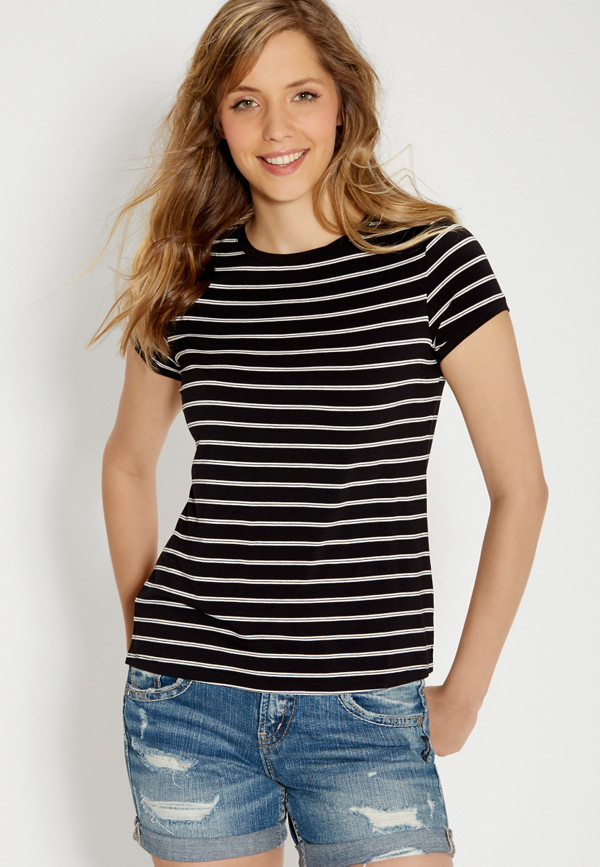 the 24/7 black striped ringer tee | maurices