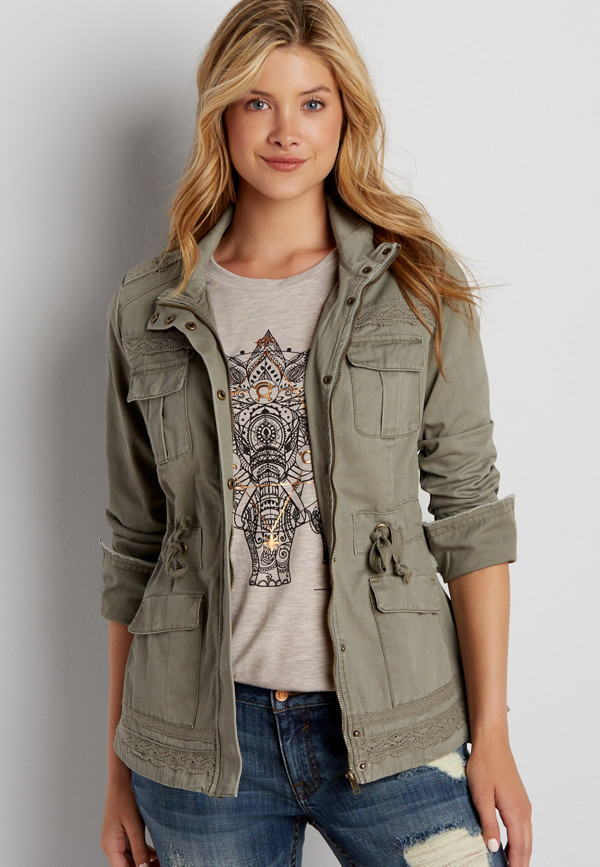 military jacket with lace trim | maurices