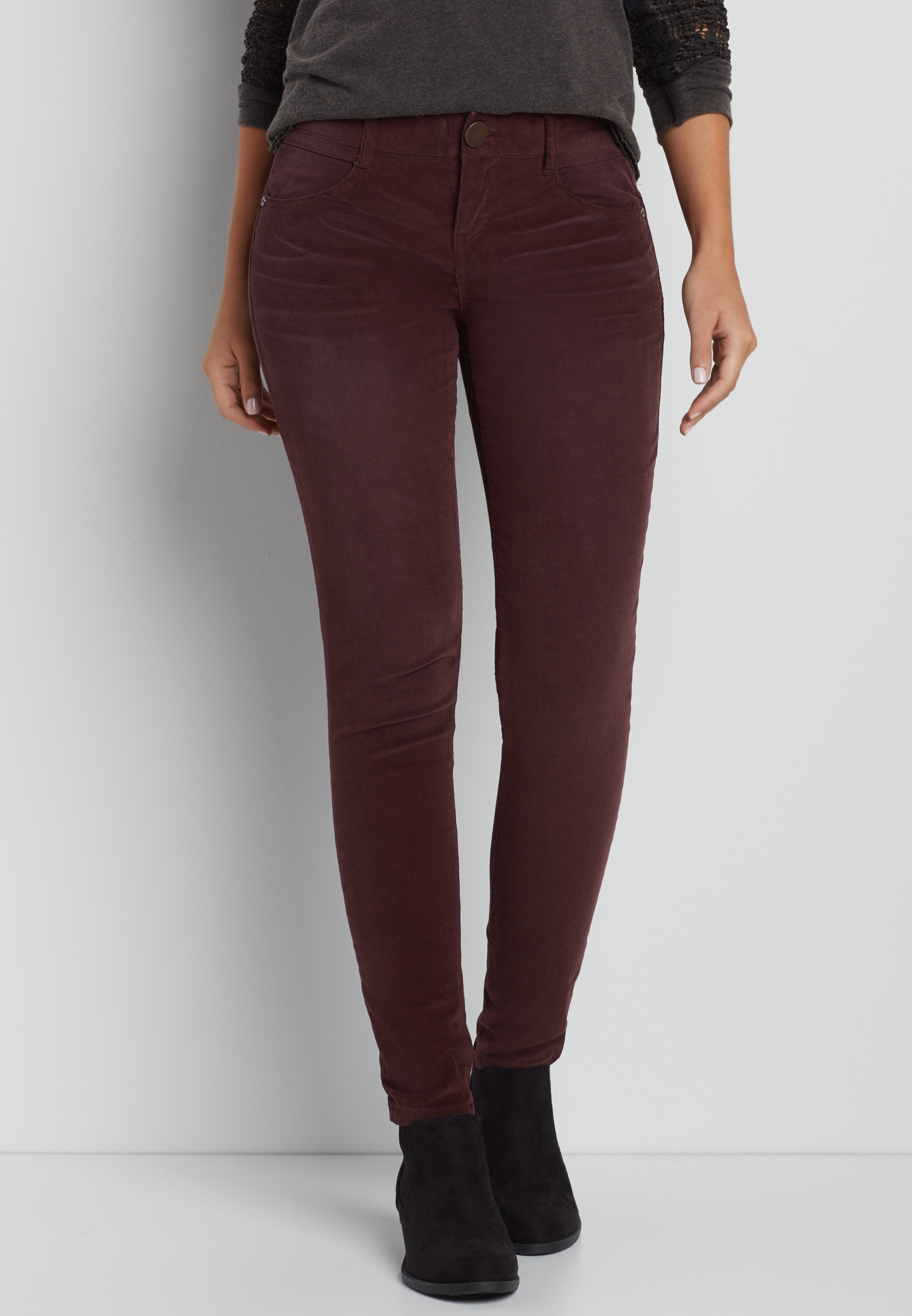 skinny IT fit corduroy pants in rich merlot | maurices