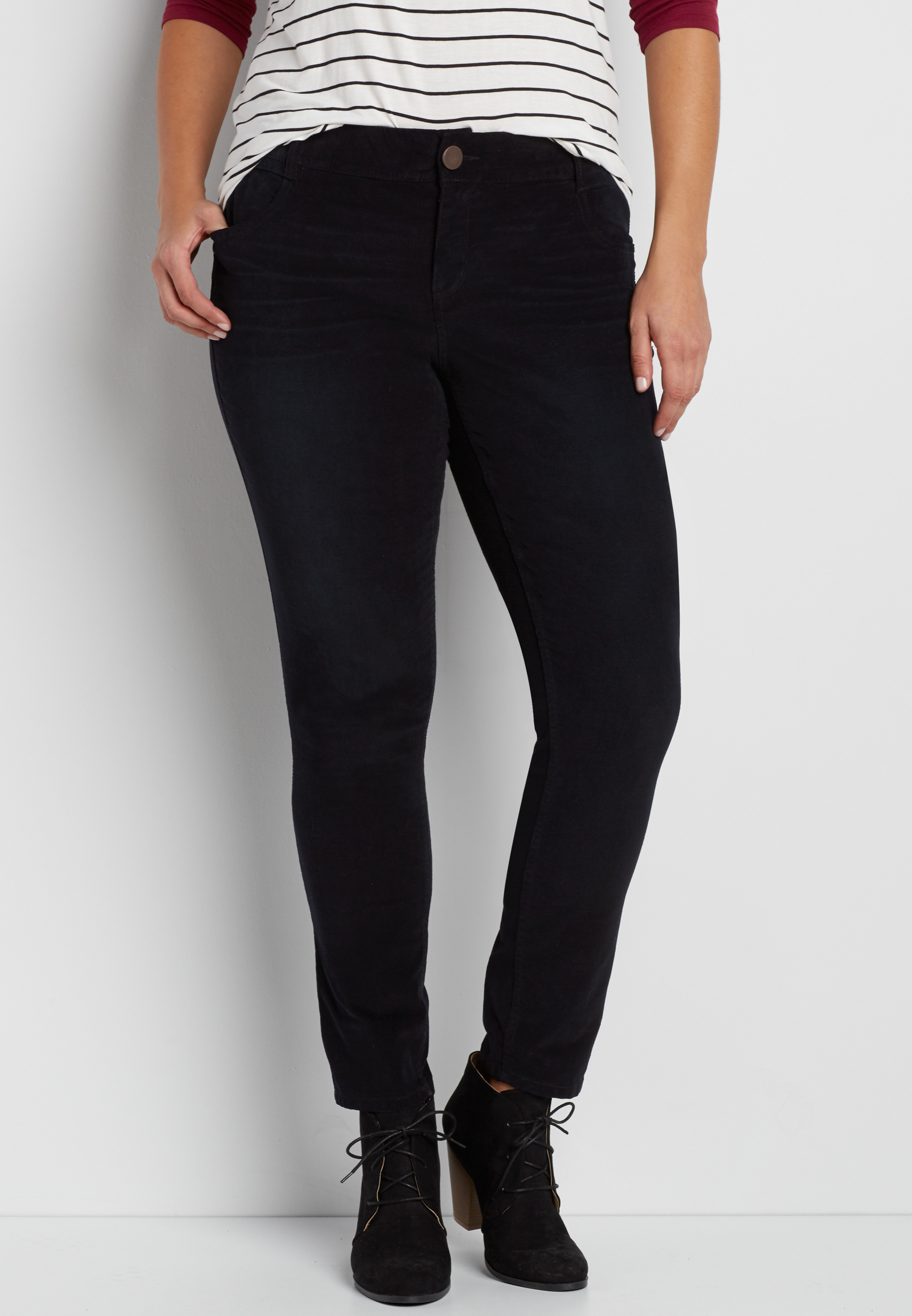 plus size skinny IT fit corduroy pants in black maurices