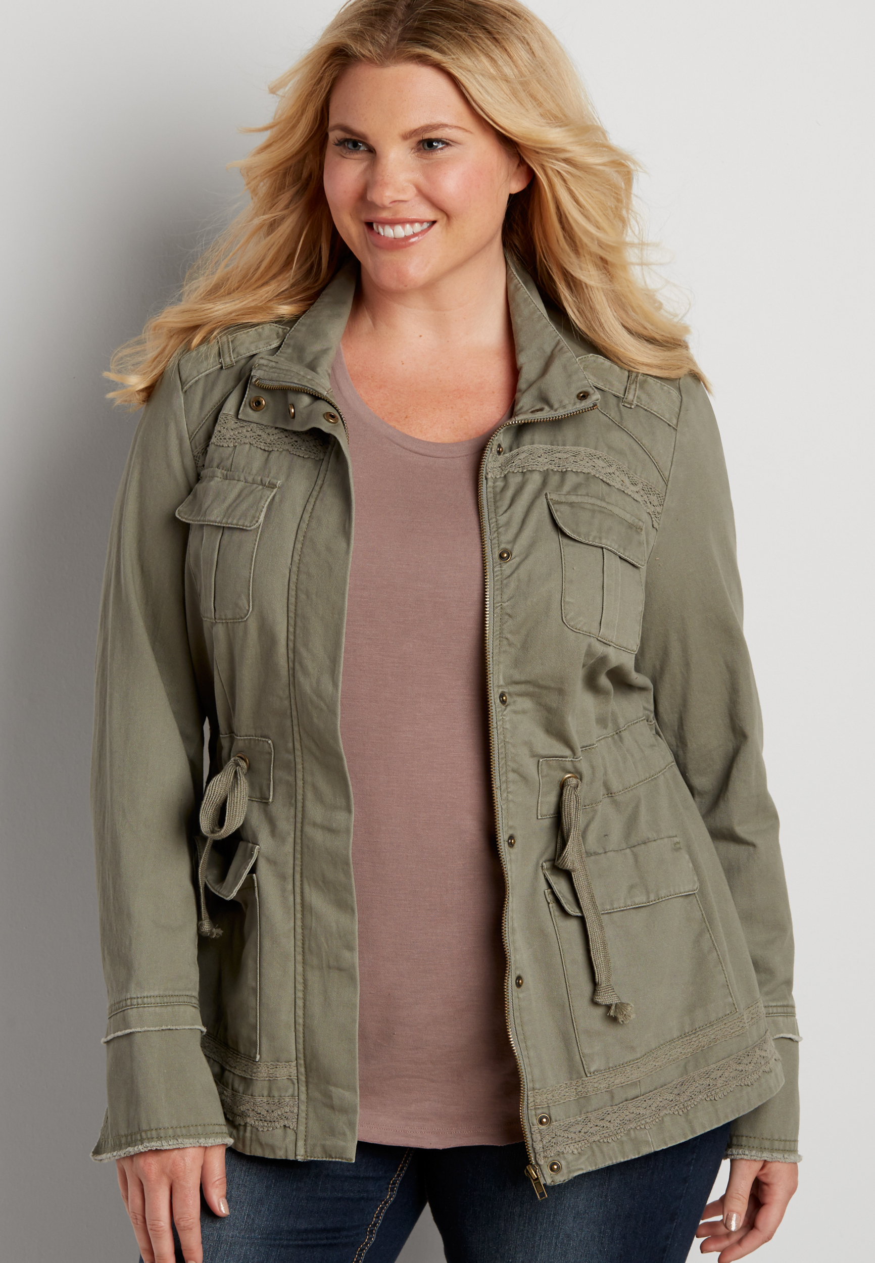 plus size military jacket with lace trim maurices