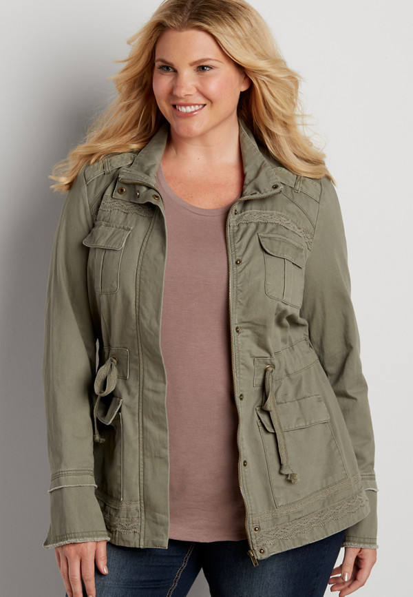 plus size military jacket with lace trim | maurices