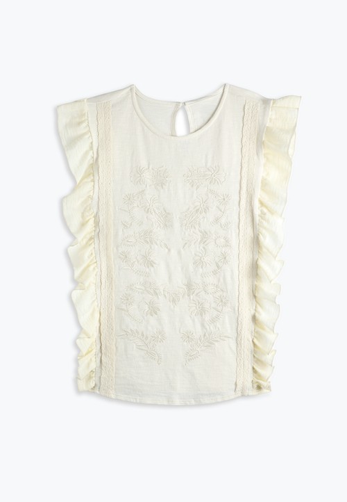 Embroidered Ruffle Trim Top image