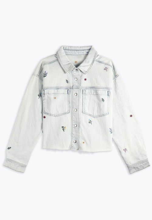Floral Embroidered Cropped Denim Jacket image