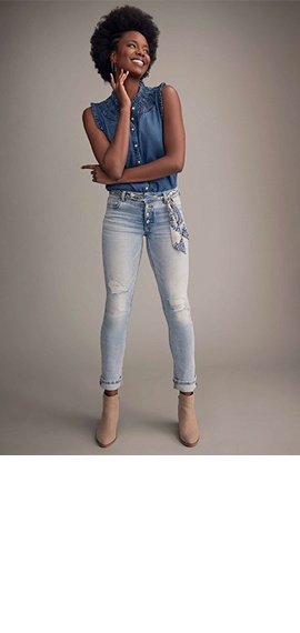Buy American Eagle WoWomen Black Next Level Ripped Super High-Waisted Jeans  online