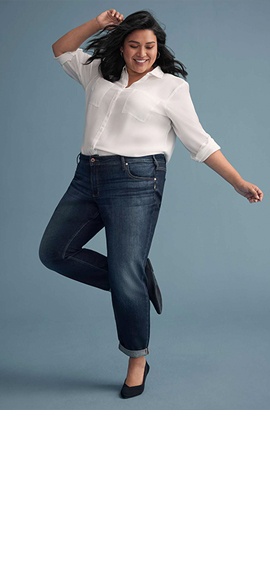 Plus Size Goldie Blues™ Brooklyn Relaxed Curvy High Rise Ripped Straight  Jean