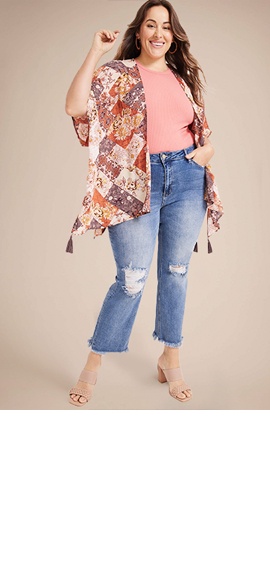 Plus Size edgely™ Mid Rise Ripped Flare Jean