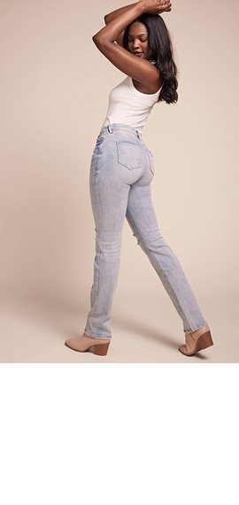Super High Waisted Distressed Cropped Capri Jeans with Cut Outs