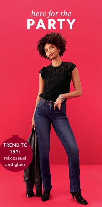 here for the party. trend to rty: mix casual and glam.